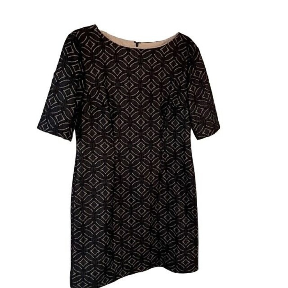 R&K Black Lace Nude Lined Short Sleeve Dress Size 12